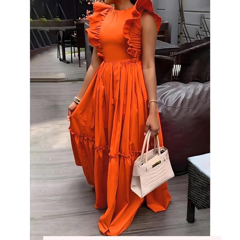 Orange Ruffles Peng Elegant Orange Ruffle Dress Orange Elegant A-Line Dress - Ruffle ...