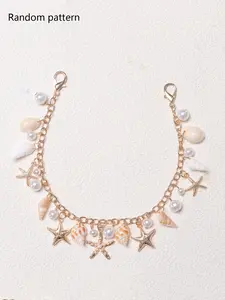 Ocean wind conch shell bag chain, niche design holiday wind golden chain pearl pendant, stylish and exquisite and versatile, personality classic daily   bag matching, essential for gifts  small items.