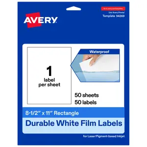 Avery Durable Waterproof Rectangle Labels, 8.5" x 11"