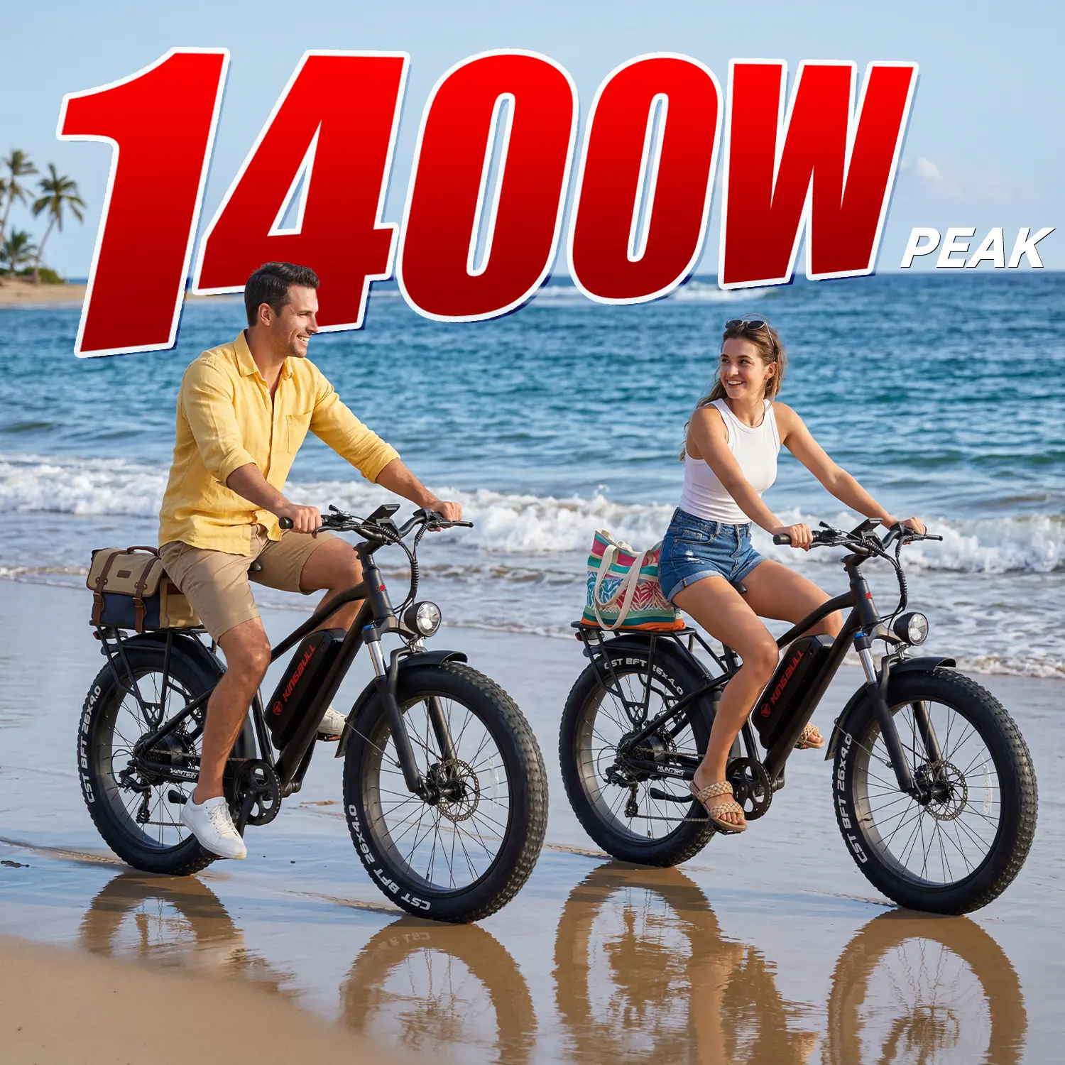 Kingbull Hunter 2.0S Electric Bike, 1400W  Peak Power, 48V 18Ah Removable Battery,  Full Suspension,  31 MPH  Top Speed, 80 Miles Range,  26" x 4.0" All-Terrain Fat Tires, Hydraulic Disc Brakes, Mountain Ebike for Adults