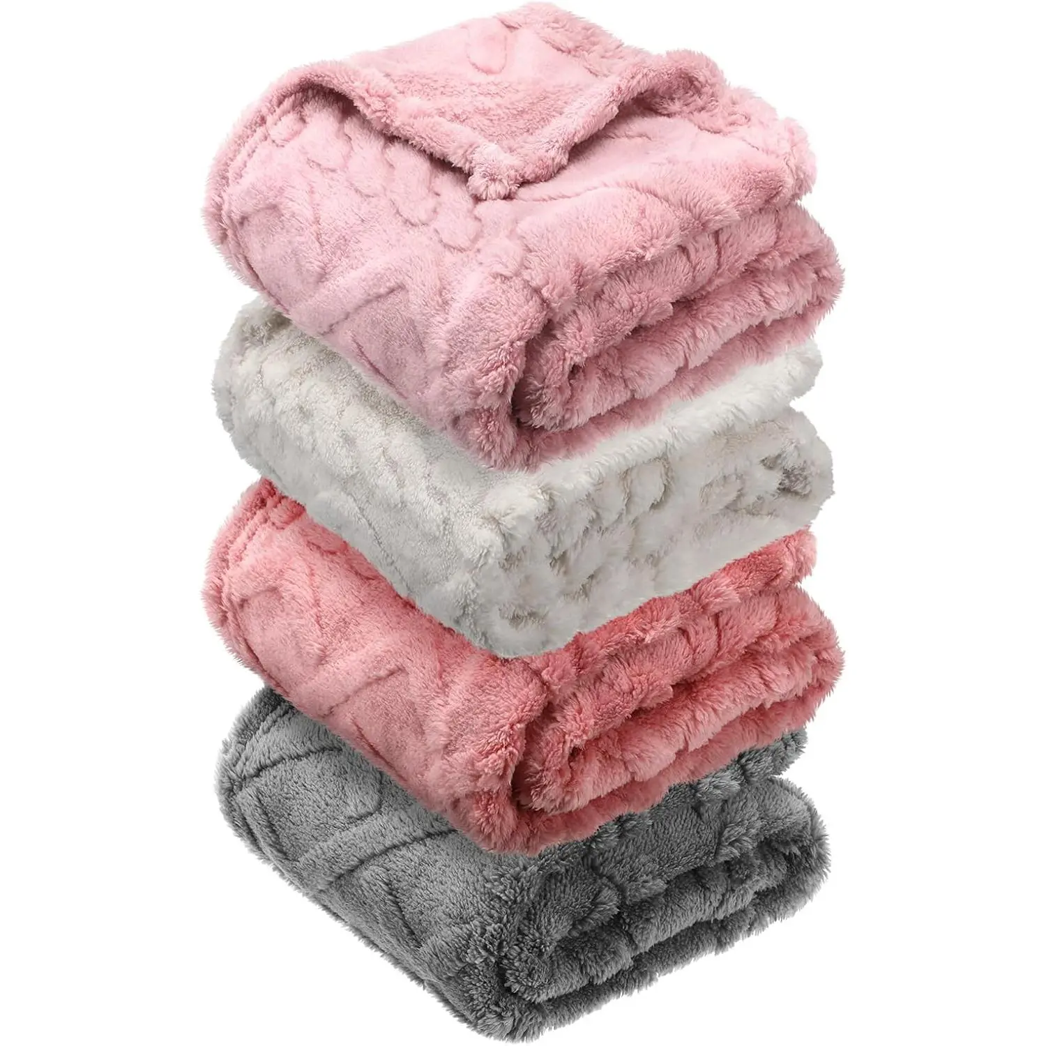 4 count Fleece 30" x 40" 3D Fluffy  Blanket for Boys  Little Girl  or  Receiving Swaddling Blankets(Pink Set)