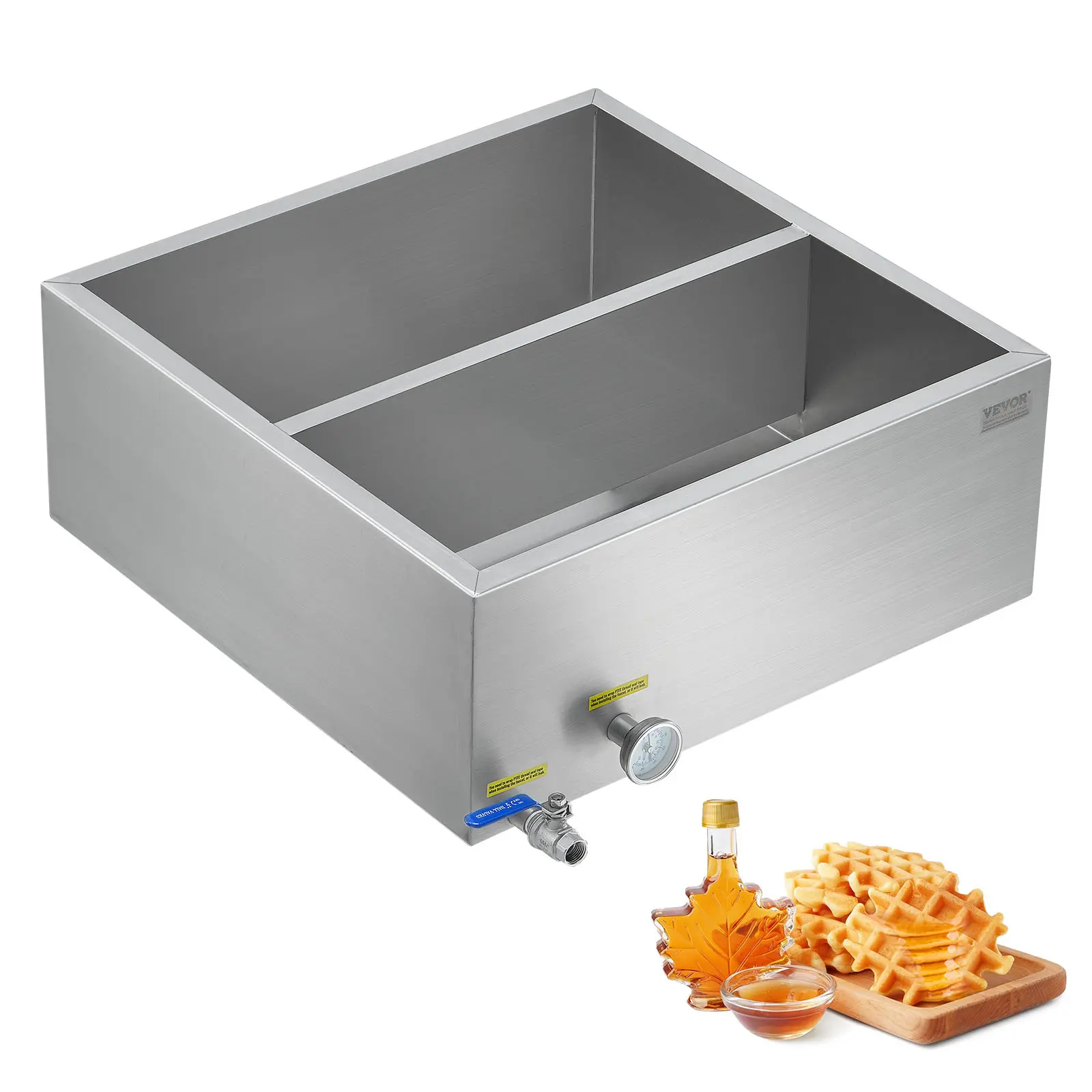 VEVOR Maple Syrup Evaporator Pan,  23.6 Gallon, 343 Cups of 8.8oz Maple Syrup, Flat Evaporator Pan with Thermometer, 1 Valve and 3 Heating Methods, 304 Stainless Steel Maple Syrup Pan for Home, Outdoor