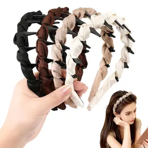 4 Pcs High Cranium Headbands for Women Girls - Non Slip Zig Zag Headband with Teeth - Retro Plastic Satin Braided Comb Headband Fashion Accessories for High Skull - Ideal Gifts for Women