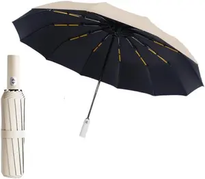Automatic Folding Umbrella with 12 Ribs Windproof Travel Umbrella  Compact Heavy Duty Windproof Sunshade Sturdy And Durable Automatic Folding Umbrella Lightweight Unisex Cover