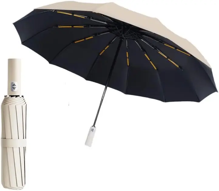 12-Rib Automatic Foldable All-Weather Umbrella, Compact Heavy-Duty Anti-UV/UVB Waterproof Sunshade with Push-Button, Reinforced Frame, Lightweight Foldable Cover Unisex Travel Umbrella, All-Weather Umbrellas, Anti-Uv/Uvb Umbrellas