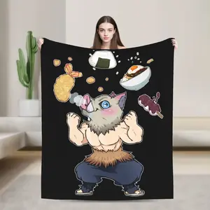 Demon Slayer Inosuke Hashibira Anime Flannel Throw Blanket Soft Cozy Blanket For Couch Sofa Bed Home Decor Gift For Anime Fans