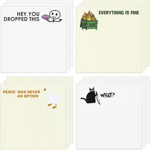 4 pcs Funny Memo Pads with Knife Duck Design, Everthing Is Fine Adhesive Notes, Office School Supplies Desk Accessories Book Cover Gift for Students Colleagues Sticker Packs