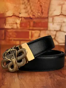 Men's retro style belt with golden snake shaped relief design, alloy material automatic buckle, novel, fashionable and street style belt, 3.5cm/1.38in wide solid color belt body, suitable for daily commuting, parties and dances, Halloween gifts.