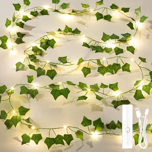 Sweet  Ivy Fairy Lights, 33ft 100 LED Rechargeable  Operated String Lights, 8 Modes Timer Artificial Leaves Lights for Bedroom Wall Garden Party Wedding Decor, Warm White