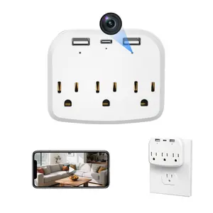 1080 Full HD Wireless Mini Cameras,Small Nanny Cam,Wall Outlet WiFi Camera Indoor ,Multi purpose smart socket, portable socket, including USB jack, perfect home socket, can connect to WiFi