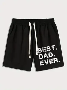 Men's Letter Print Drawstring Sweat Shorts, Casual Comfy Pockets Loose Shorts for Summer Outdoor Sport Street, Summer Outfits 2024