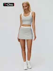 Women's Two-Piece Colorblock Yoga Set, High-Waisted Ribbed Casual Fitness Sportswear, Versatile Gym Workout, Athleisure Wear Set