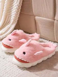 Women's Winter Shark Cartoon Slippers, Cute Plush Lining, Fluffy House Slippers, Anti-Slip Silent Indoor Shoes, Soft Sole Slip-On Home Cotton Shoes
