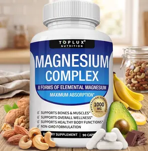 8-in-1 Magnesium Complex Supplement 1000mg with Glycinate Citrate Malate Taurate and Chelated Elemental Magnesium High Absorption Blend for Muscle Recovery Bone Health Nerve Support Sleep and Energy Vegan Non-GMO Daily Capsules 90 Count