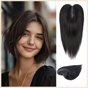 Vasilia Hair Toppers for Women Real Human Hair Stright Hair Toppers for Women with Thinning Hair Toppers Hair Pieces for Women Silk Base Clip in Human Hair Toppers for Thin Hair 10/12/14inch for Wide parting&Partial hairloss&Cover grayhair Mother's Day
