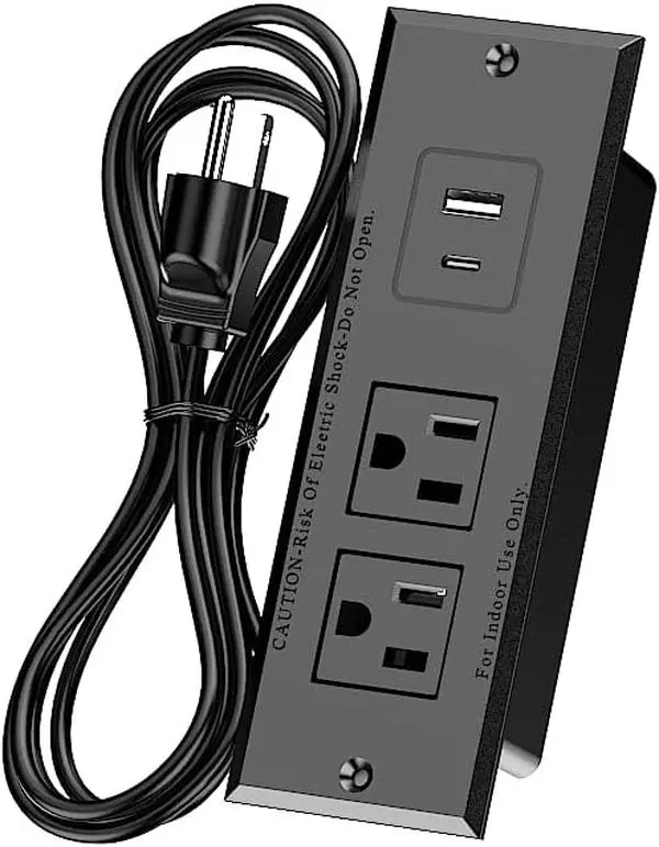 Recessed Power Strip with USB-C USB-A Conference Recessed Outlet, Space-Saver for Furniture Side Table, 2 AC Outlets, 2 USB Ports, with 1.5M/4.92FT Cord, for Home
