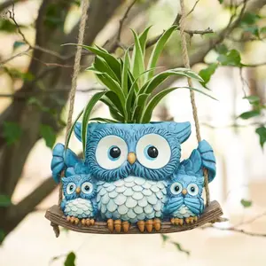Owl Hanging Resin Planter Succulent Plant Pot Greenery Gift, Decorative Owl Design, Perfect for Indoor Plants, Unique Home Decoration