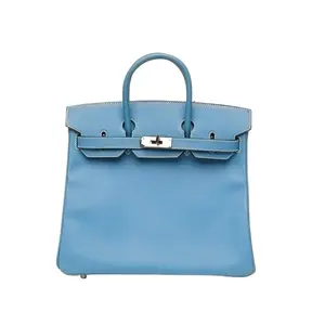 Pre-owned HERMÈS leather Tote Bags 75 Denim Blue Epsom Frame K Silver Buckles Haut a Courroies 28