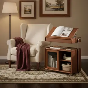 Wayshome Solid Wood Storage Side Table with Wheels, Lift End Table with Adjustable Desktop, Multi-Functional Storage Cabinet with Ample Space for Living Room, Bedroom(Fully Assembled Furniture, Walnut)