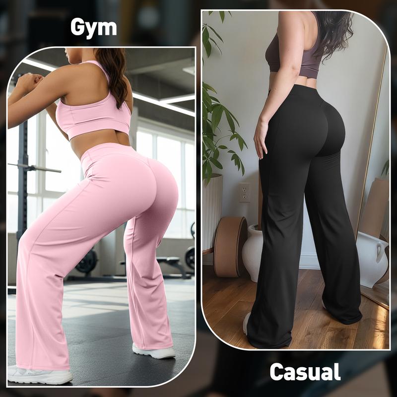 GYMSPT Straight Leg Bottoms High Waisted Casual Pants No Front Seam Comfortable & Elastic Yoga Pants Wide Leg Gym Outdoor Sports Wear Flattering Figure
