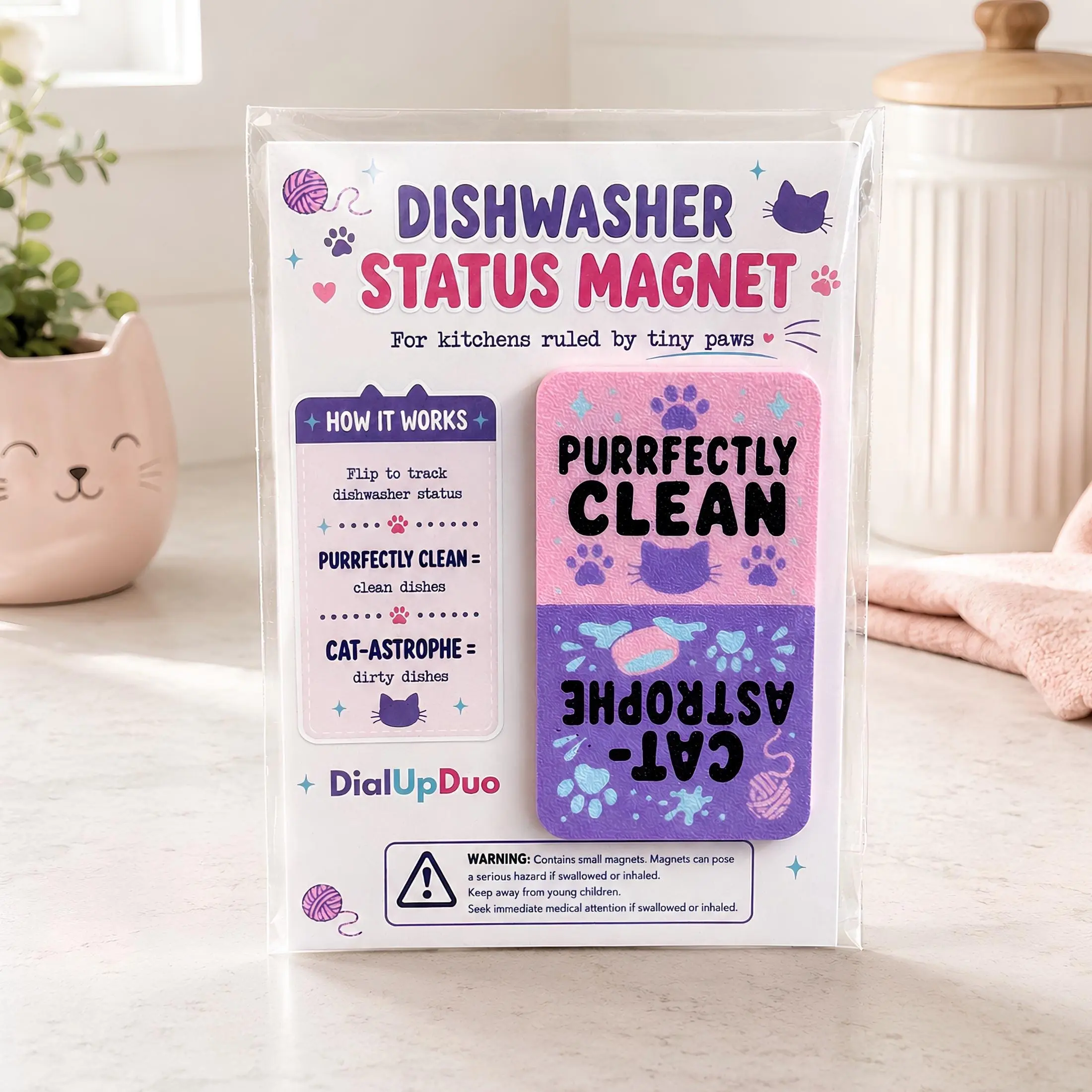 Cat Dishwasher Clean Dirty Status Magnet | Funny Kitchen Decor Gift for Cat Lovers