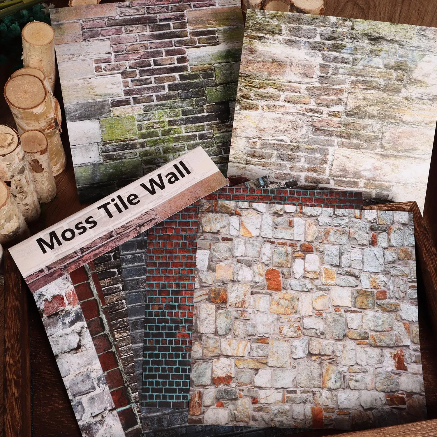 Vintage Moss Wall Pattern Sticker, 12 Sheets Large Size Texturizer Self-adhesive Aesthetic Scrapbook Sticker, Background Pad, DIY Scene Construction, Sticker Pack, Sticker Set, Aesthetic Stickers, Adhesive Decals, Stickers For Scrapbooking