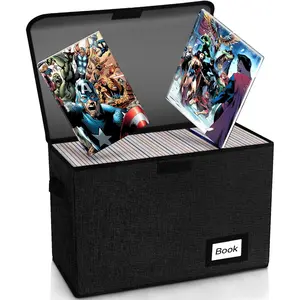 Comic Book Storage Box 15.8" X 7.8" X 11.8", Collapsible Holds 160-180 Comic Book Organizer Heavy Duty Bin Container Holder Shelf (Black)