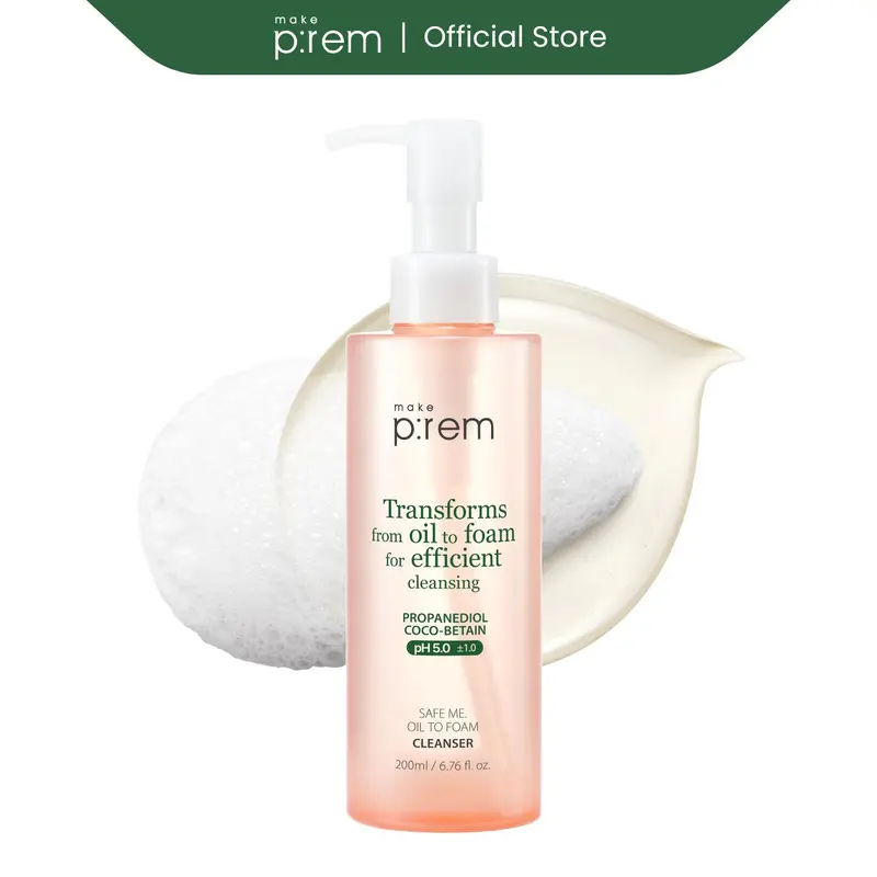 MAKE P:REM Safe Me. Oil to Foam Cleanser 6.76 Fl Oz, 200ml | Gentle Korean Face Wash & Makeup Remover for Sensitive Skin