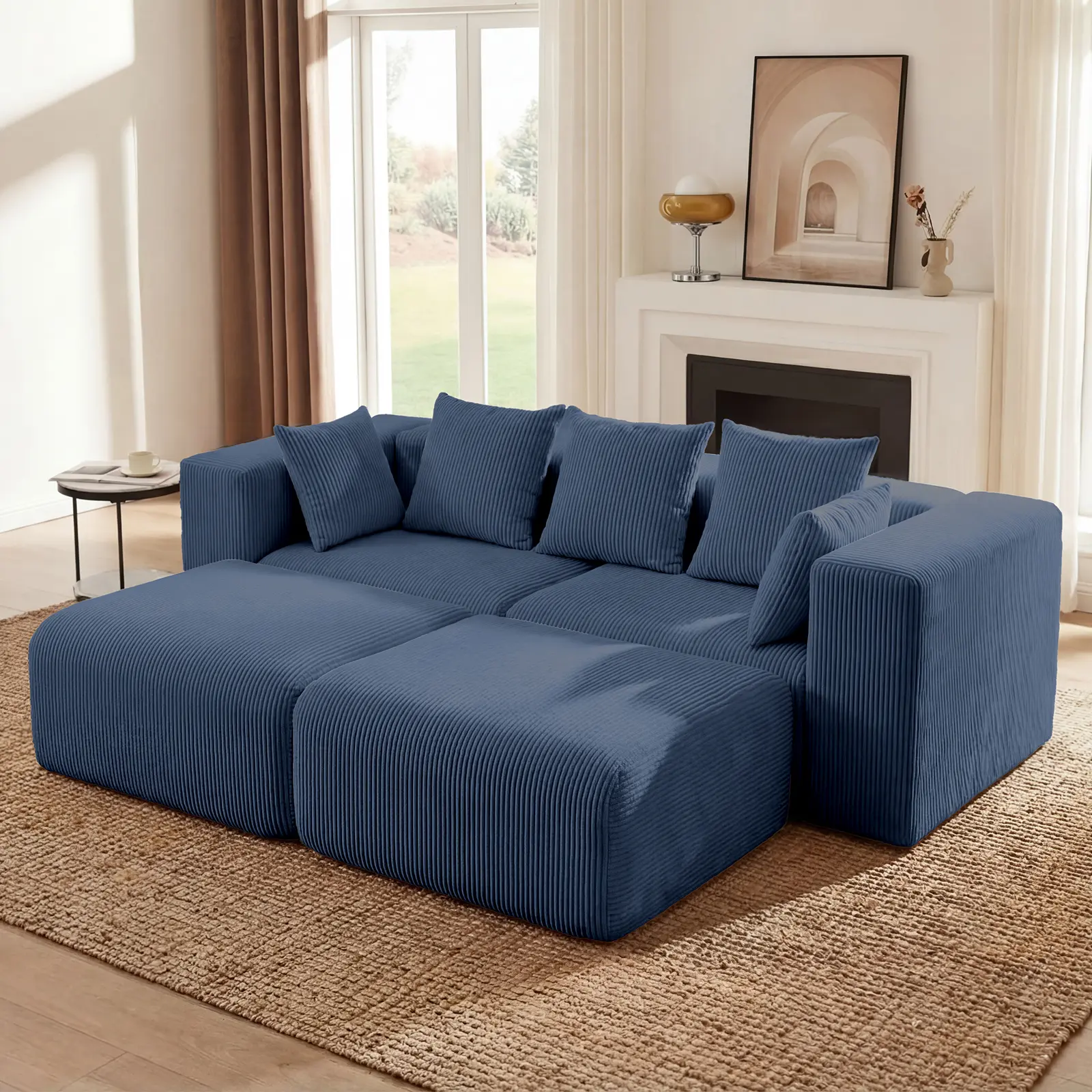 【2 Packages Ship】Modern-Style Corduroy Boneless Modular Couch, Cloud Sofa with Ottoman, Cloud Couches for Living Room, No Assembly Required Corduroy sectional modern budget friendly para sala nugget couch minimalist furniture