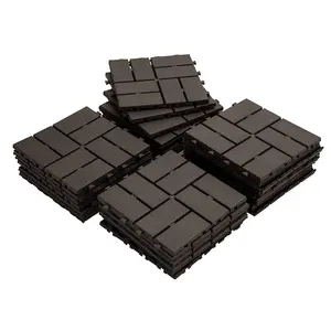 12x12 Inch Interlocking Deck Tiles, 27-Pack Brown Checked Plastic Composite Outdoor Flooring, All-Weather Patio Decking Squares for Balcony, Porch, Backyard, Easy Snap-Together Installation, Durable Waterproof Surface, Home Furniture and