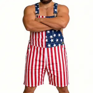 Unisex American Flag Bib Overalls for Adults, Stretchy and Comfortable Summer Overalls, Patriotic Outfit for Independence Day Celebrations, Memorial Day Events, Outdoor Festivals, BBQ Parties and Relaxed Holiday Travel