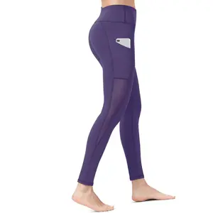 ALONG FIT Women'S Mesh Yoga Leggings with Side Pockets Tummy Control Workout Running Capris High Waist Yoga Pants