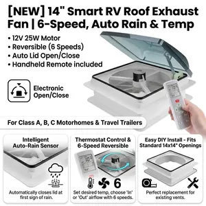 14" RV Roof Vent with 10-Speed Reversible Control, 12V Super Quiet RV Vent Fan for Camper, Trailer, and RV Bathroom, RV Exhaust Fan with Remote Control, Temperature & Rain Sensor, Removable Screen