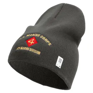 U.S. Marine Corps 4th Marine Division Symbol Embroidered 8 Inch Solid Knit Short Beanie Made in USA