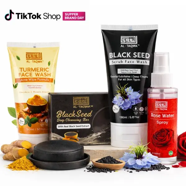 Al-Taqwa Herbal Beauty Skin Brightening Multi-Pack - Gentle Daily All Skin Care Kit: Face Cleanser, Black Seed Soap, Rose Water, Turmeric for Deep Cleanse, Cleansing, Moisturizing Soaps, Turmeric Face Wash, Natural Beauty, Adults, Anti-Acne, All Skin Type