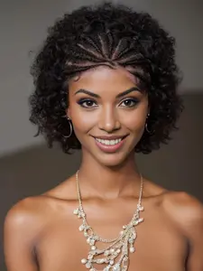 High Density Short African Curly Human Hair Wig, Braided Design, 13x4 HD Transparent Lace Front, Puffy Curls, Suitable for Women, Kinky Curly Wig