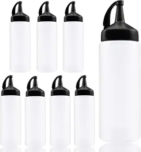 8 Pack Squeeze, 12 oz Condiment Squeeze, Squeeze Condiment With Leak-Cap, Ketchup Squeeze Bottle For Use (Clear Large)