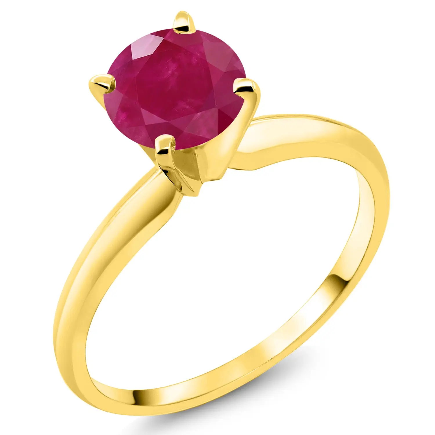 Gem Stone King 1.00 Cttw Round Red Ruby 14K Yellow Gold Engagement Ring For Women | Round 6MM | Gemstone Birthstone, Elegant Engagement Ring, Solitaire Engagement Ring, 1 Cttw