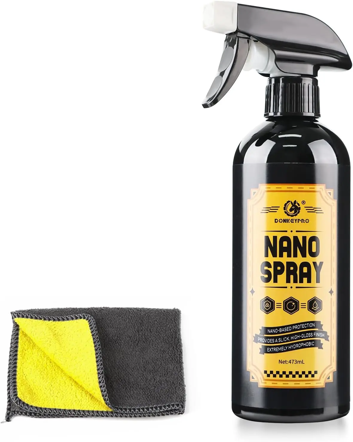 Donkeypro Ceramic Coating for Cars - Quick Effect Coating Agent - Nano Spray Advanced Hydrophobic Paint Protection, Long-Lasting Gloss & Scratch Resistance, Car Wax Polish Sealant with Towel -16 oz