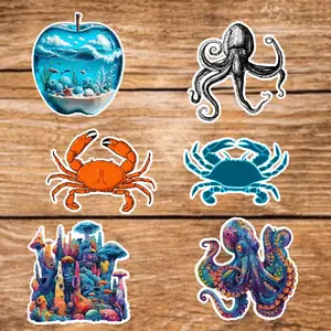 Water World (6 Sticker Set) 3in, Waterproof, Glossy Finish Vinyl, Unique Design for Decor & Personalization - Perfect for DIY Projects & Gifts