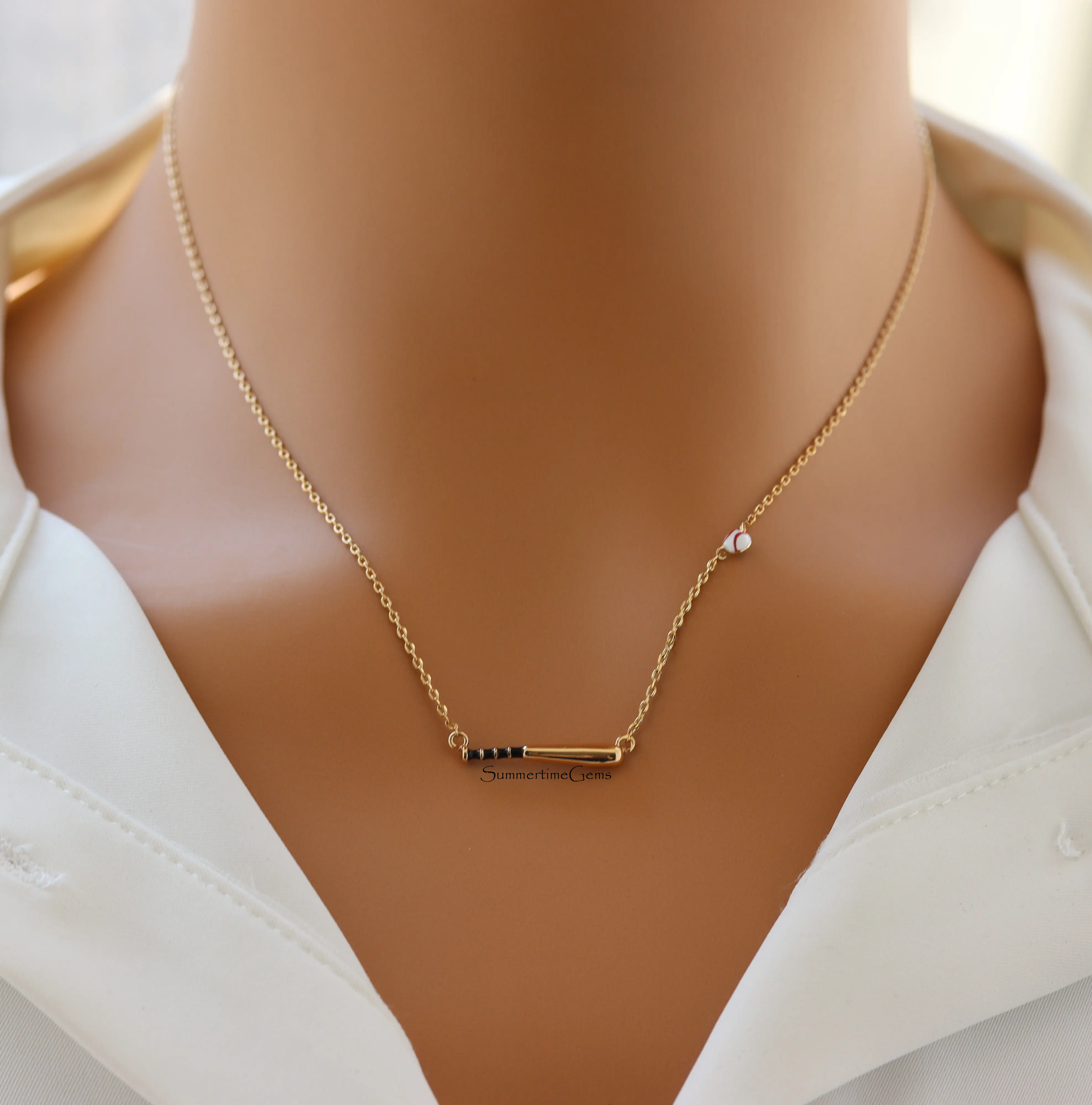 18K Gold Plated Baseball Bat and Ball Pendant Necklace – Perfect Jewelry for Sports Lovers & Athletes