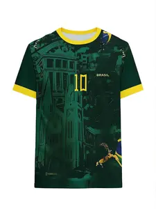 The special edition jersey of the Brazilian national team featuring the Christ image, the green fan version short-sleeved shirt for Rio city buildings, is suitable for football matches, team training, fitness, gatherings and casual wear, Sports Top