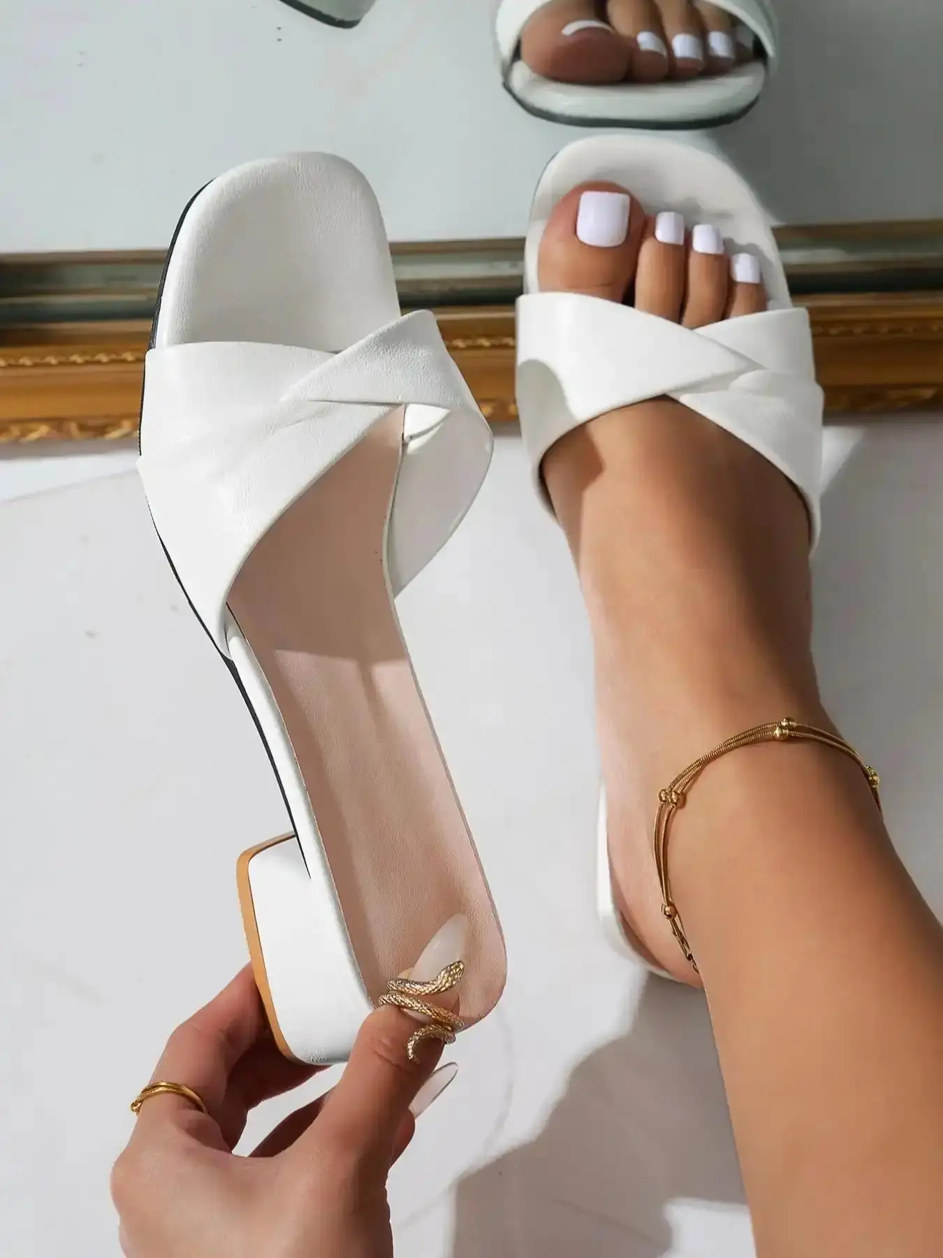 Women's Fashionable Solid Color Square Toe Slingback Sandals, Classy Fancy Elegant Mid Heel for Party, Daily Clothing Decor for Women & Girls, Walking Shoes classic design everyday essential versatile style comfort