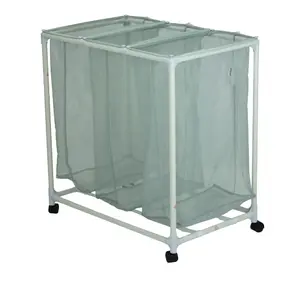 Soft Silver 3 Bag Mesh Rolling Sorter Laundry Cart Organiser Room Basket rolling laundrybasket can a can a viral laundrybasket corrosive resistant casual laundry basket