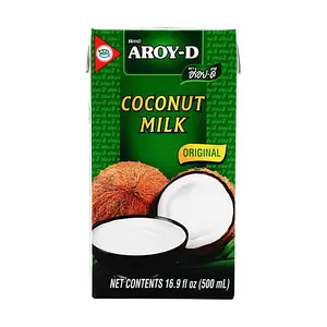 AROY-D 100% Natural Coconut Milk 500ml - Unsweetened, Zero Sugar Added for Desserts, Bubble Tea, Thai Cuisine, Cooking & Baking