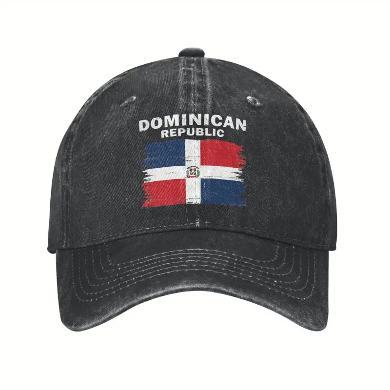 Men's Vintage Baseball Cap, Distressed Dominican Republic Hat for Outdoor Everyday Wear with UV Protection, Distressed Style, Adjustable, Wide Brim Hat, Male, Uv Protection Clothing, Adjustable Strap, Outdoor Wear, Hiking / Light Outdoor