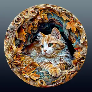 3D Cat Wooden Jigsaw Puzzle for Adults and Kids Unique Shape Animal Wood Puzzles Challenging Puzzle, Family Game Creative Gifts，Laser-Cut Durable HDF Wood Puzzle