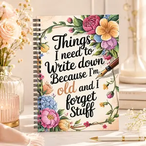 Fun Aging Memory Log Notebook, Spiral Bound Daily Journal, Floral Retro Pen Design, Perfect Gift for Seniors, To-Do List Style, Cute Notebook