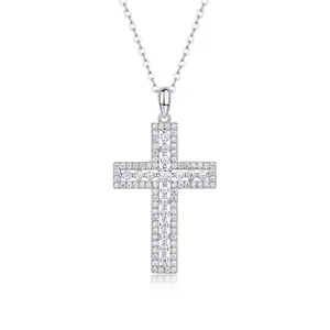 [Asylum] Cross:ShelterCross Synthetic Moissanite Pendant Necklace for Women Men Christian Gifts, Brilliant Cut Brightness Lab Created Diamond 925 Sterling Silver Cross Necklace with 18K White Gold Plating