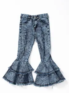 Washed Distressed Double Layer Bell bottoms Girls Jeans